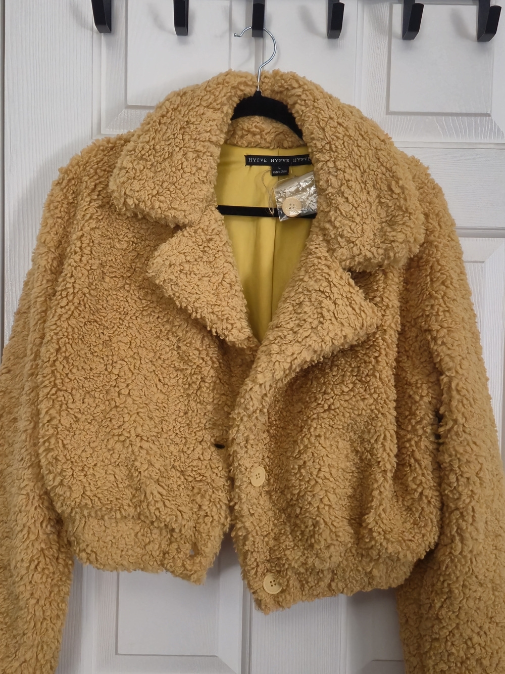 HYFVE Cropped Teddy Jacket in Mustard
